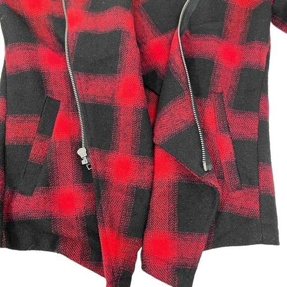 BB Dakota Lilymay Jacket Size XS Red Black Plaid Asymmetric Zip Wool Blend Boho - Picture 15 of 16